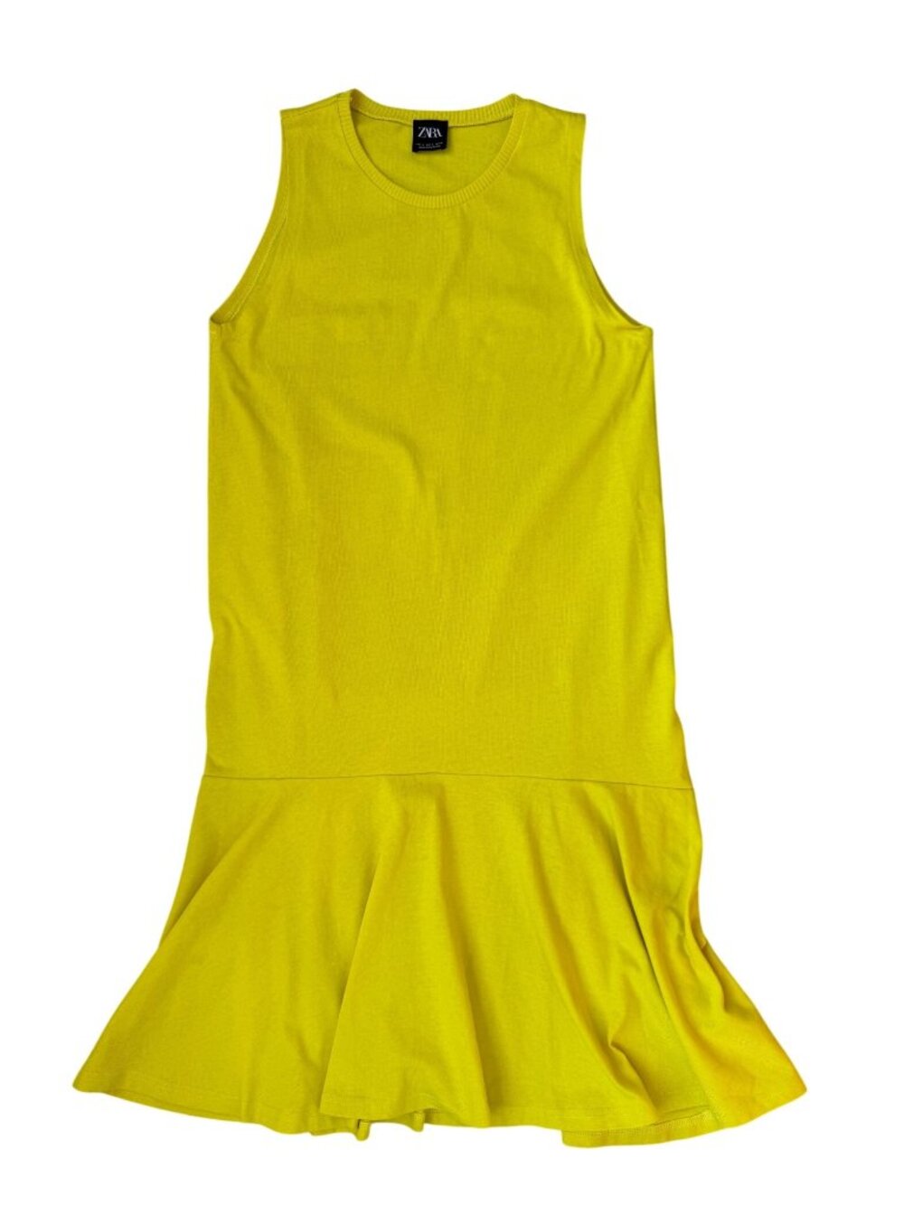 Zara Dress Womens Size Small Yellow Sleeveless Drop Hem Midi Knit